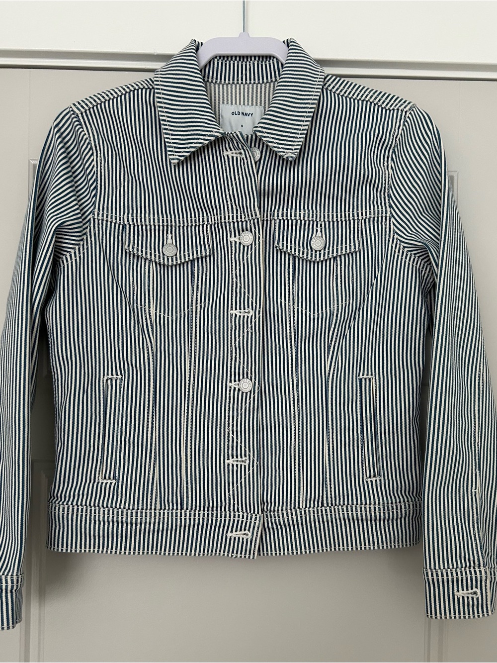 NWOT Old Navy Railroad Striped Denim Jeans Jacket Navy & White S